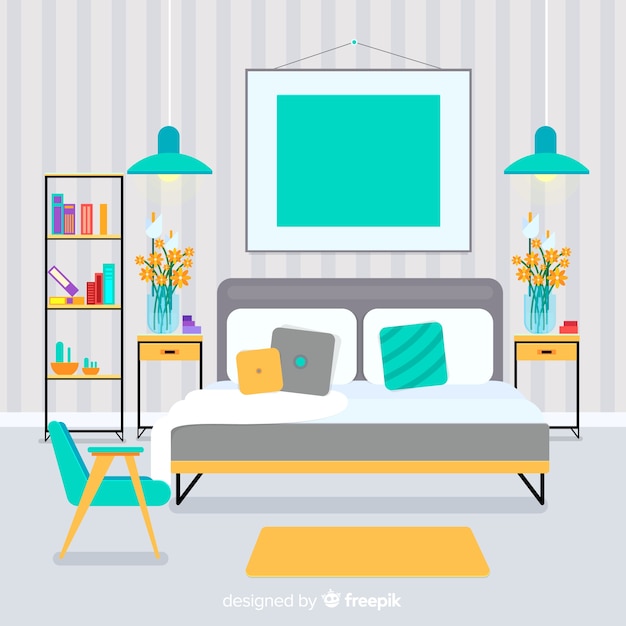 Vector gratuito interior de sala de estar elegante con diseño plano