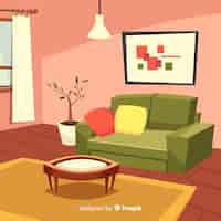 Vector gratuito interior de sala de estar elegante con diseño plano