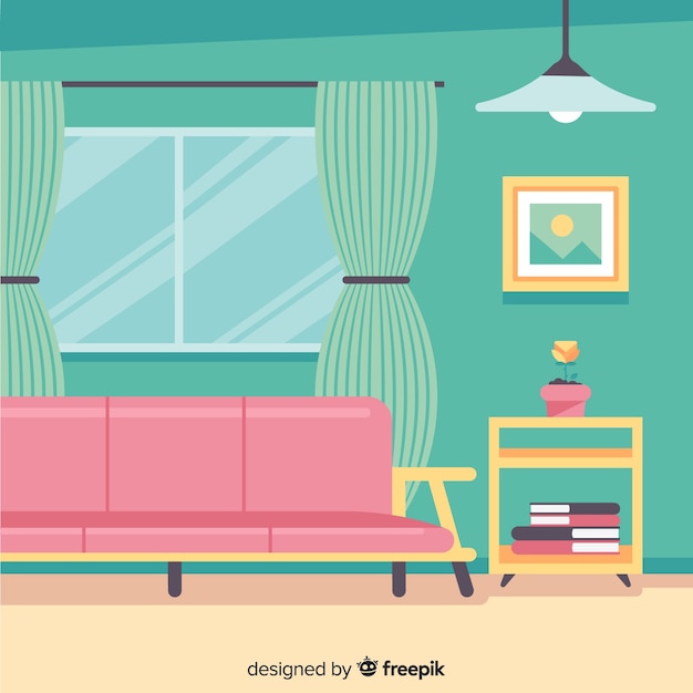 Vector gratuito interior de sala de estar elegante con diseño plano