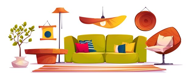 Interior de la sala de estar con estanterías para sofás y sillas