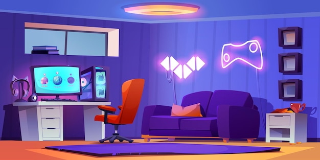 Interior de la sala de juegos para jugar y transmitir