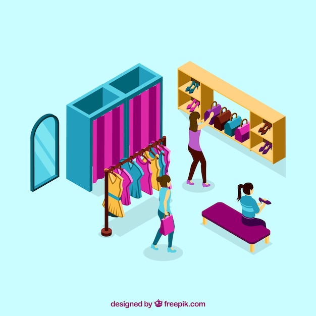 Interior de tineda de moda en estilo isométrico 