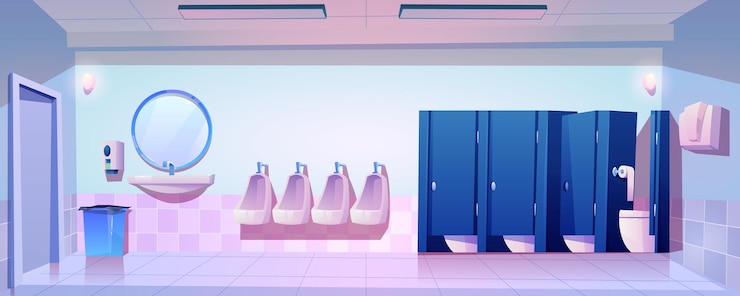 Vector gratuito interior vacío del baño público masculino