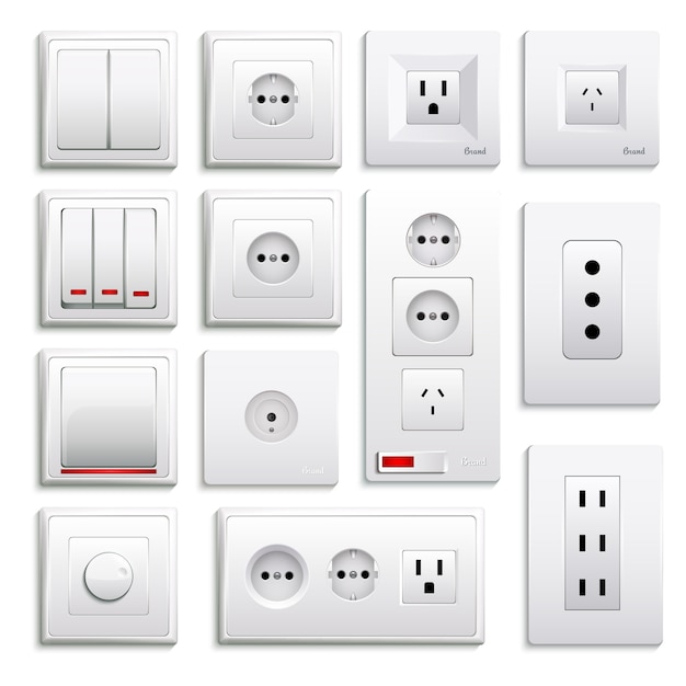 enchufes e interruptores eléctricos en la pared 15917210 Vector en Vecteezy