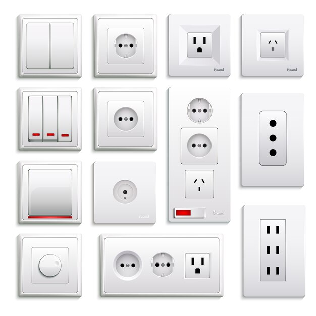 Interruptores y enchufes conjunto realista