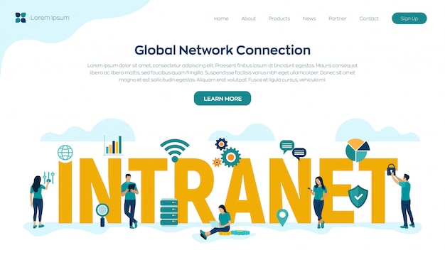 Vector gratuito intranet tecnología de conexión de red global. equipo de negocios.