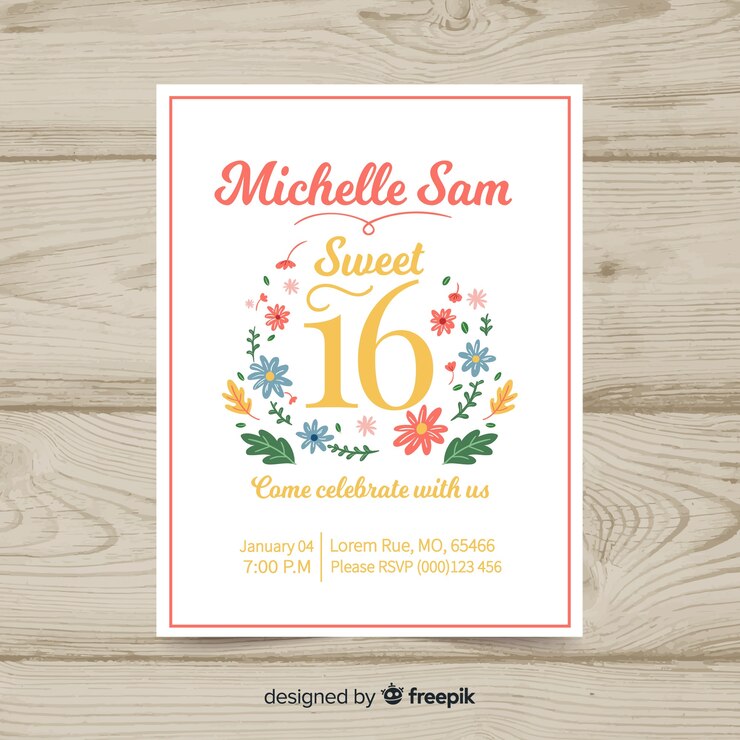 Vector gratuito invitación adorable de dieciseis cumpleaños