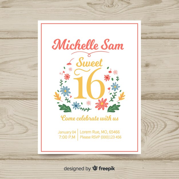 Invitación adorable de dieciseis cumpleaños