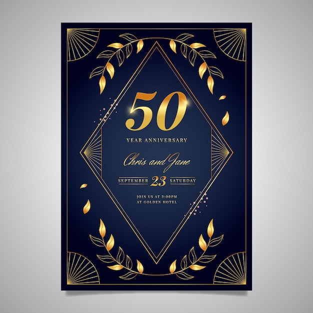 Invitación de aniversario de oro degradado