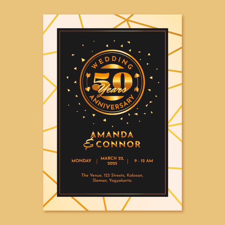 Vector gratuito invitación de aniversario de oro realista