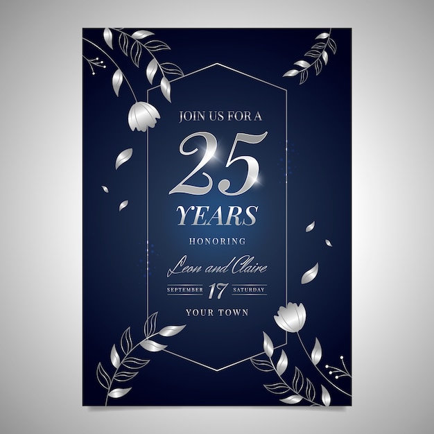 invitación de aniversario de plata degradado
