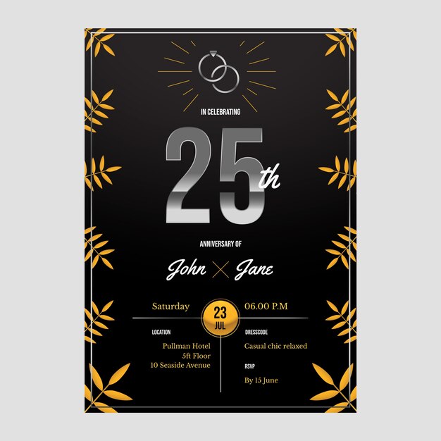 Invitación de aniversario de plata realista