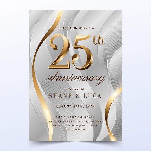 Invitación de aniversario de plata realista