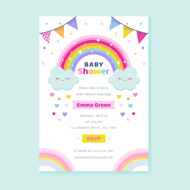 Vector gratuito invitación baby shower chuva de amor plana