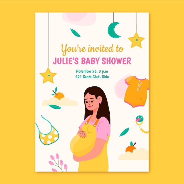 Vector gratuito invitación de baby shower dibujada a mano