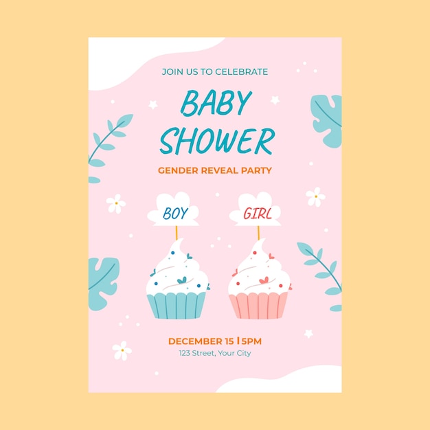 Vector gratuito invitación de baby shower dibujada a mano