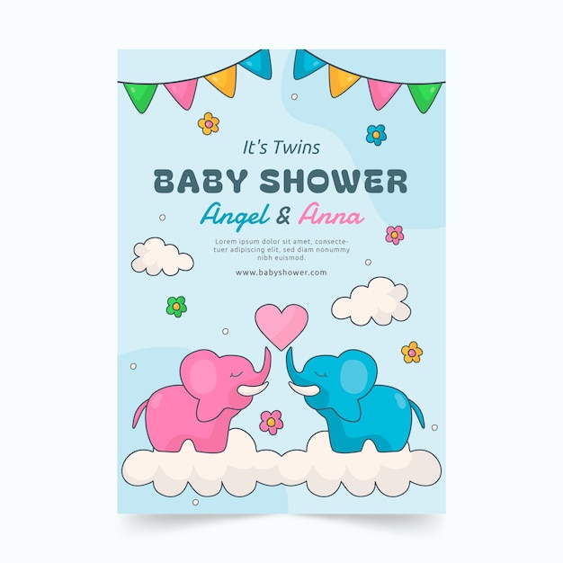 Vector gratuito invitación de baby shower dibujada a mano