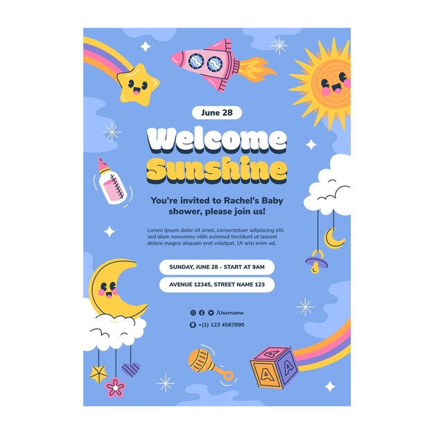 Invitación de baby shower dibujada a mano