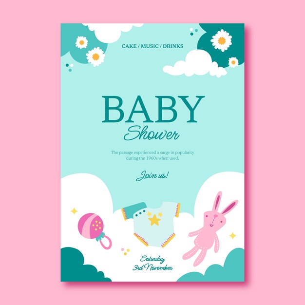 Invitación de baby shower dibujada a mano