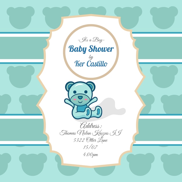 Invitación de baby shower con osito de peluche