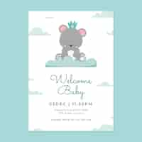 Vector gratuito invitación de baby shower con oso de peluche dibujado a mano