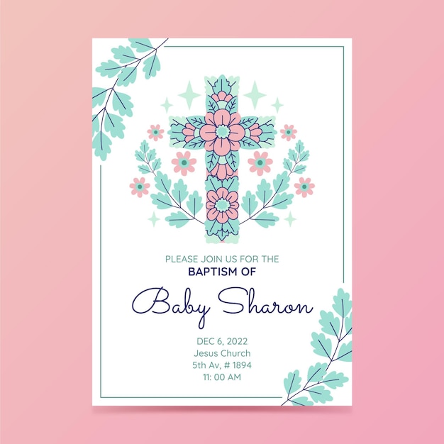 Invitación de bautismo de diseño plano