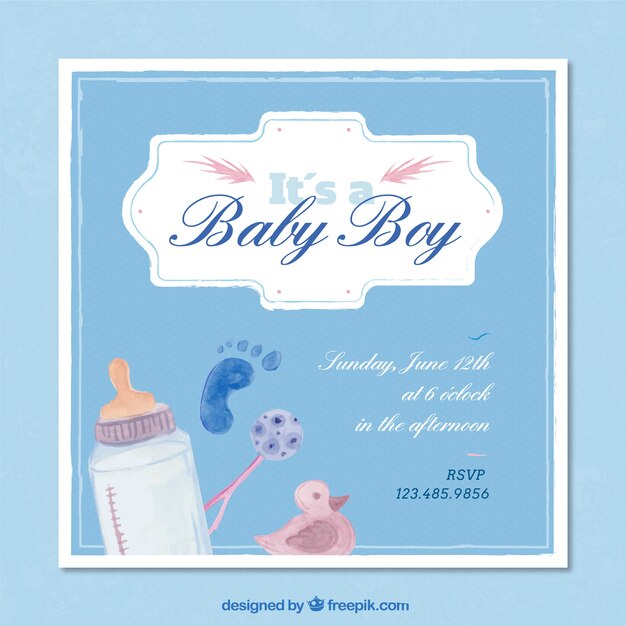 Invitación a la bienvenida del bebé de acuarela