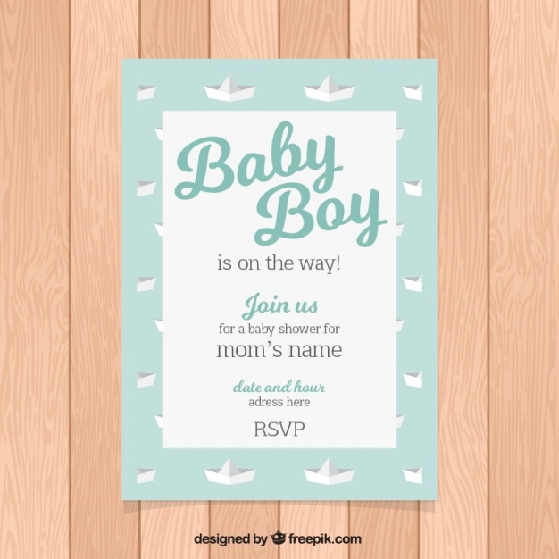 Invitación de bienvenida del bebé con barcos de papel