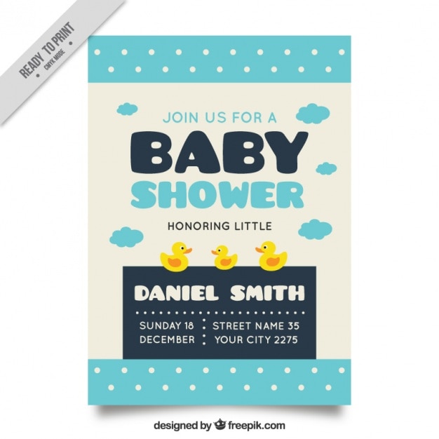 Invitación de bienvenida del bebé con puntos y detalles azules