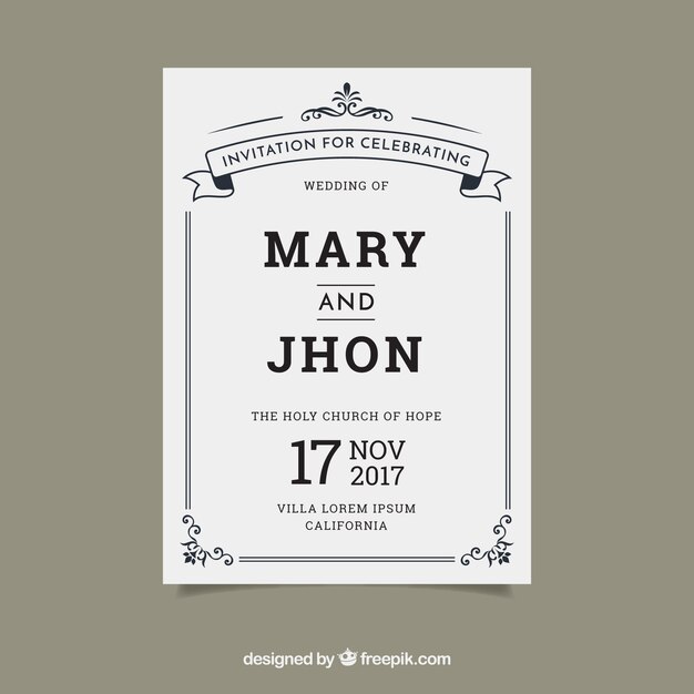 Invitación blanca de boda en estilo vintage