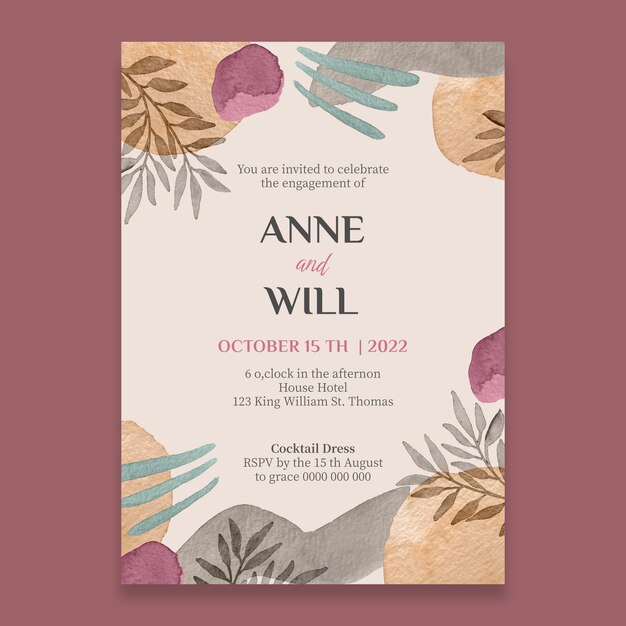 Invitación de boda de acuarela abstracta