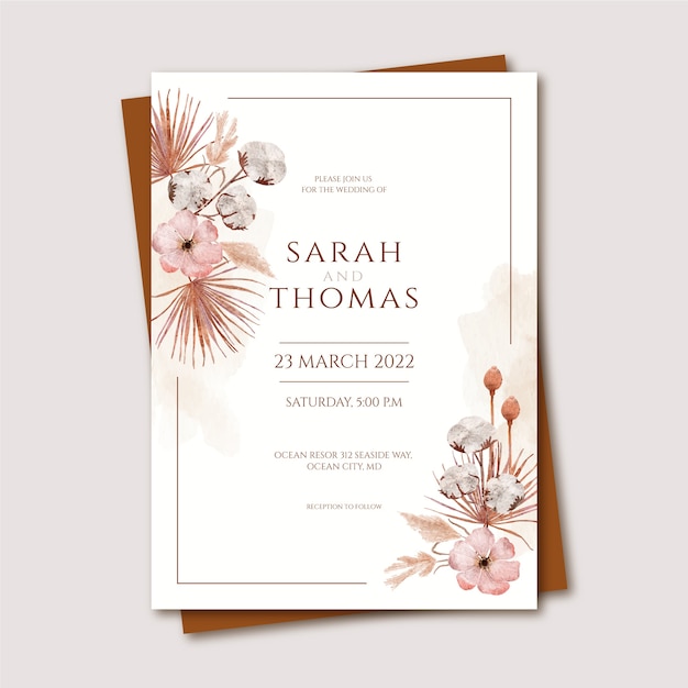 Invitación de boda acuarela boho