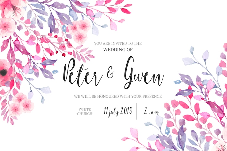 Vector gratuito invitación de boda acuarela con borde floral