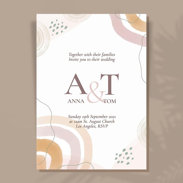 Invitación de boda acuarela dibujada a mano