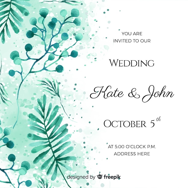 Vector gratuito invitación de boda en acuarela de estilo tropical