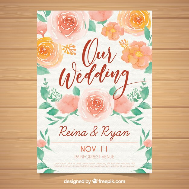 Invitación de boda con acuarela floral.