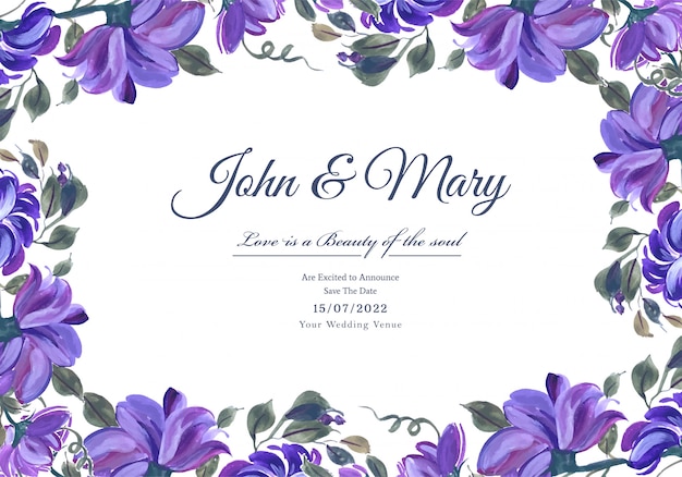 Invitación de boda acuarela flores decorativas tarjeta