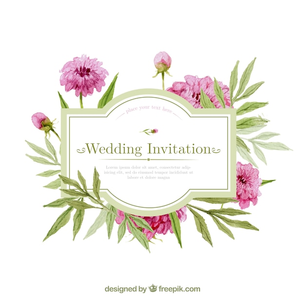 Vector gratuito invitación de boda de acuarela con flores