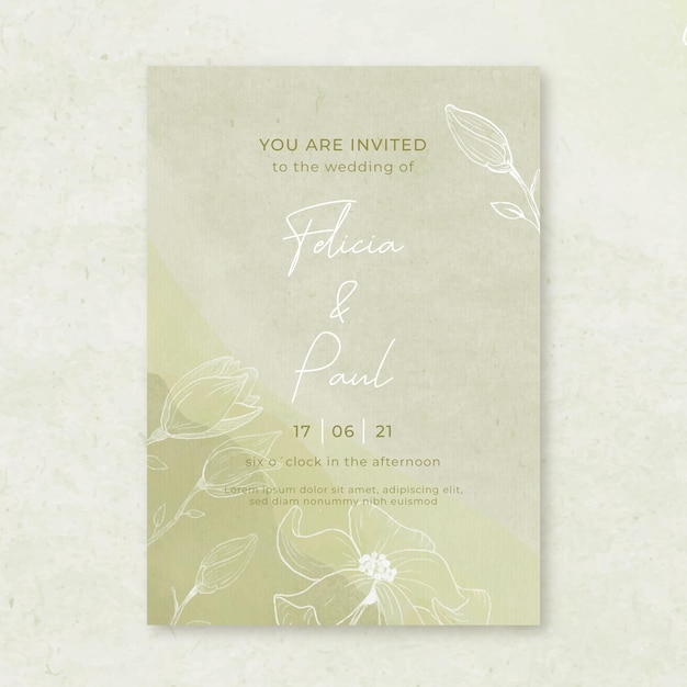 Vector gratuito invitación de boda en acuarela con flores