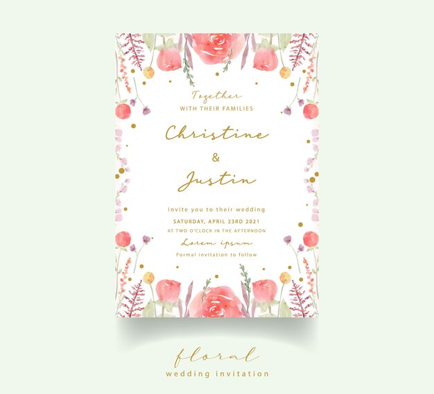 Invitación de boda acuarela rosa roja