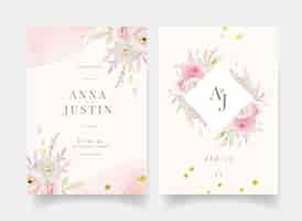 Vector gratuito invitación de boda con acuarela rosas ranunculus y dalia