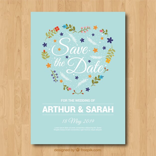 Invitación de boda adorable con corazón de flores
