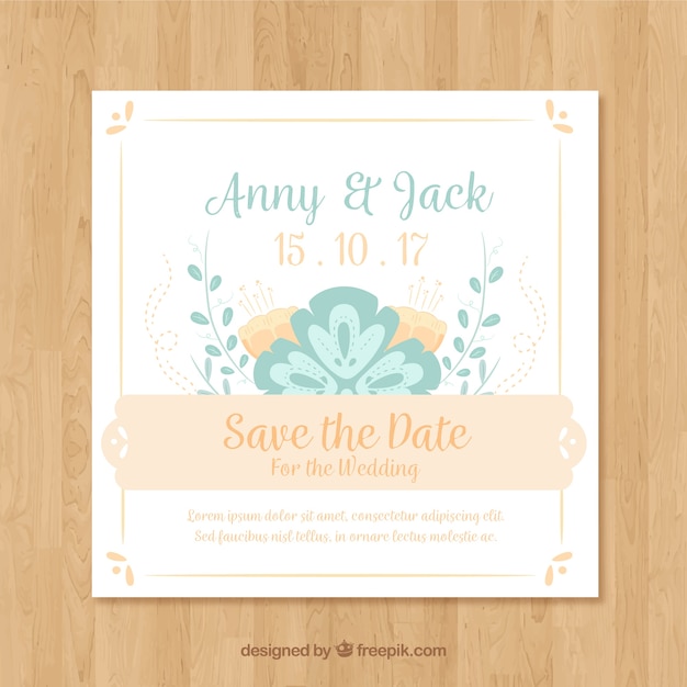 Invitación de boda adorable con diseño plano