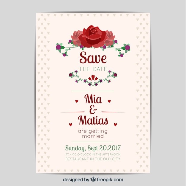 Invitación de boda adorable con rosas