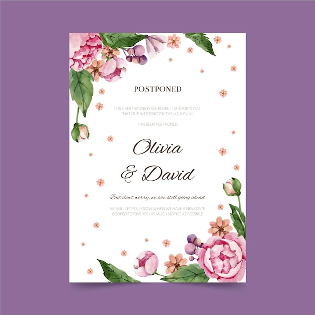 Invitación de boda aplazada acuarela