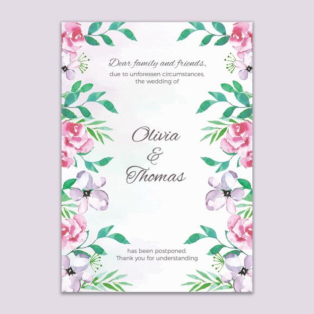 Invitación de boda aplazada estilo acuarela