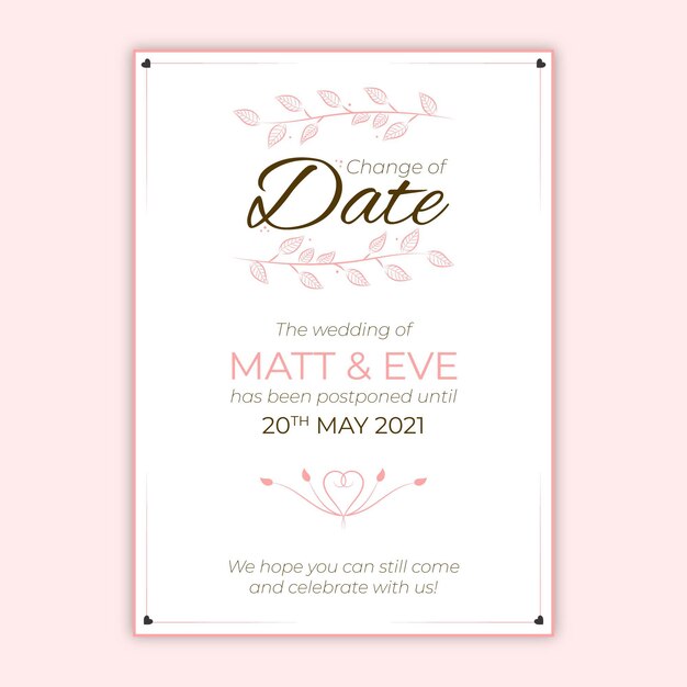 Invitación de boda aplazada estilo dibujado a mano