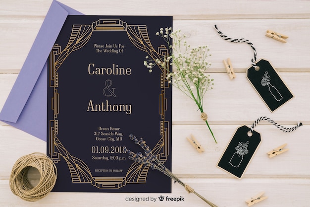 Invitación de boda art deco