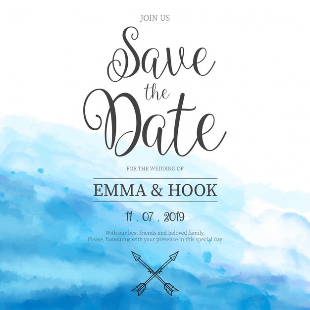 Invitación de boda azul de la acuarela