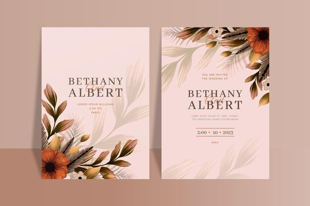 Invitación de boda boho acuarela pintada a mano